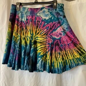 Jayli Women Sz L Mudmee Tie Dye Skort Shorts Stretch Waist Boho Hippie Gypsy EUC